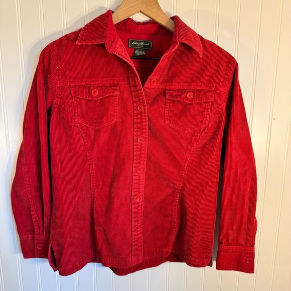 Eddie Bauer Red Corduroy Button Down Jacket 100% Cotton Women’s Size Petite XS - Picture 1 of 8